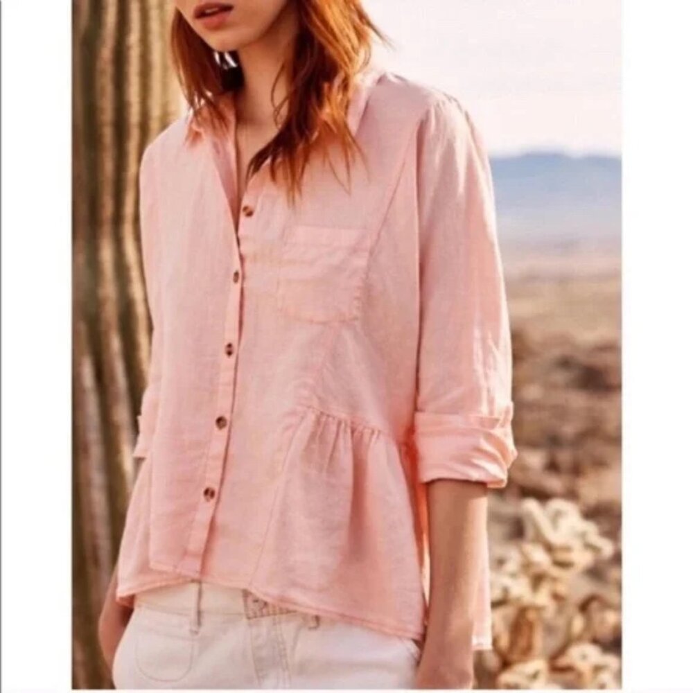 Anthropologie Holding Horses McKenzie Linen Top in Blush Pink - NWOT